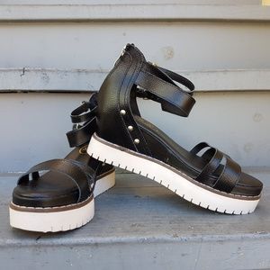 Real leather wedge sandals